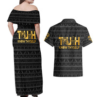 Personalized Truth Know Thyself Couples Matching Off Shoulder Maxi Dress and Hawaiian Shirt Eye of Horus and Ankh - Wonder Print Shop