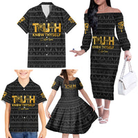 Personalized Truth Know Thyself Family Matching Off Shoulder Long Sleeve Dress and Hawaiian Shirt Eye of Horus and Ankh - Wonder Print Shop