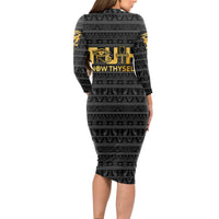 Personalized Truth Know Thyself Long Sleeve Bodycon Dress Eye of Horus and Ankh - Wonder Print Shop