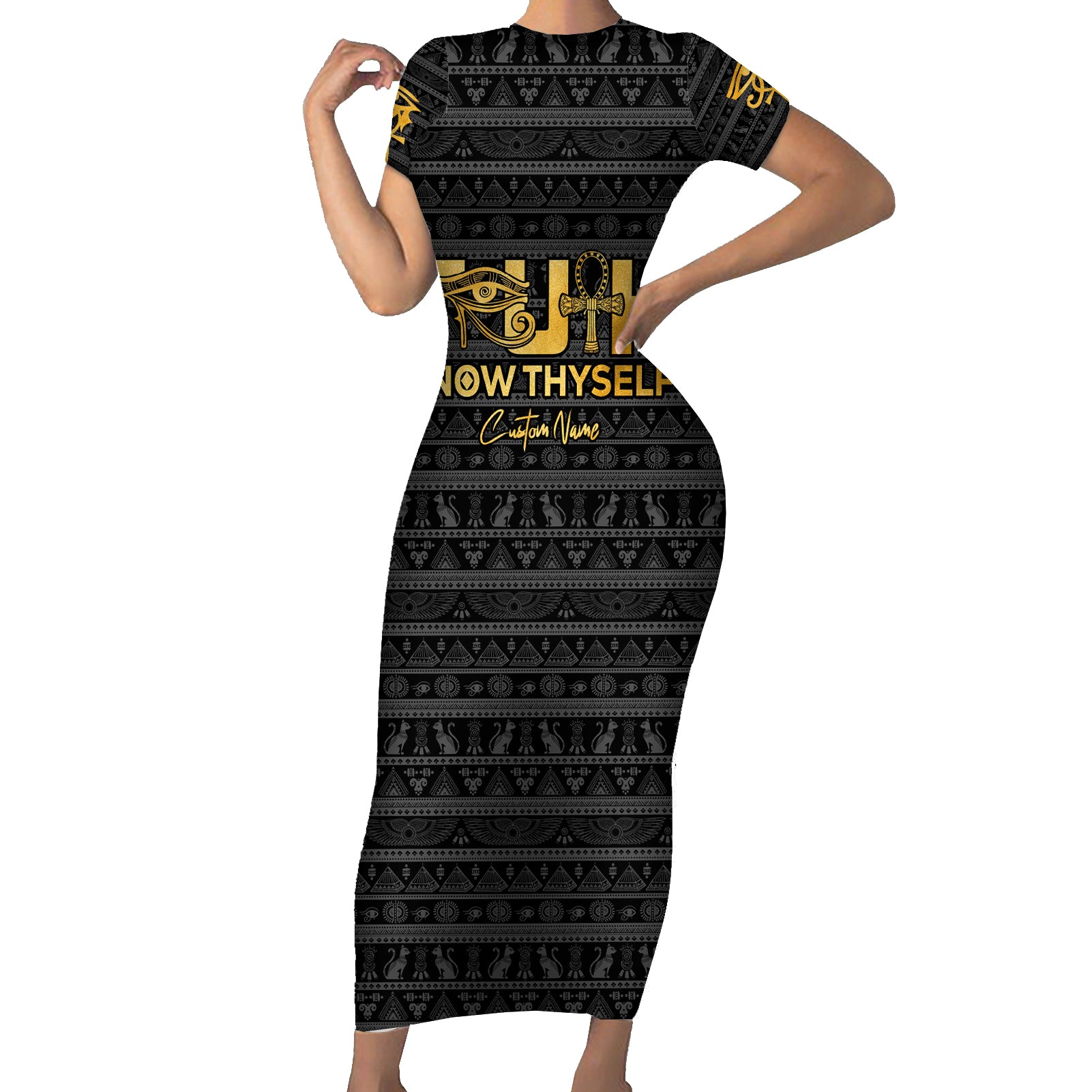 Personalized Truth Know Thyself Short Sleeve Bodycon Dress Eye of Horus and Ankh - Wonder Print Shop