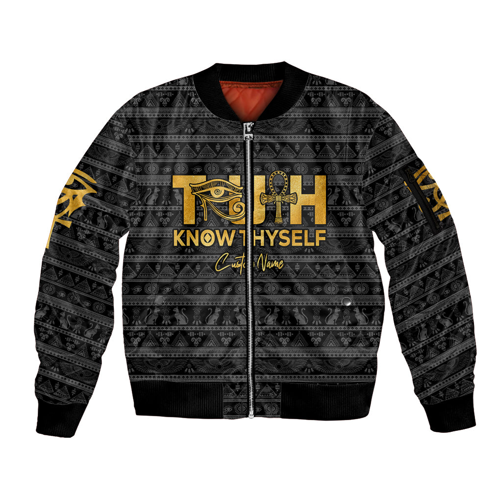 Personalized Truth Know Thyself Sleeve Zip Bomber Jacket Eye of Horus and Ankh - Wonder Print Shop