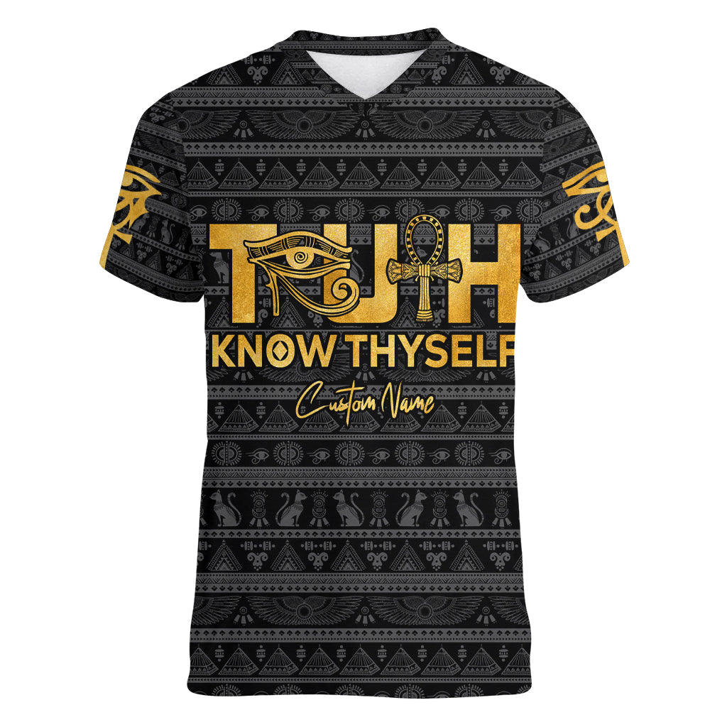 Personalized Truth Know Thyself Women V Neck T Shirt Eye of Horus and Ankh - Wonder Print Shop