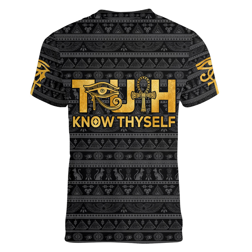 Personalized Truth Know Thyself Women V Neck T Shirt Eye of Horus and Ankh - Wonder Print Shop