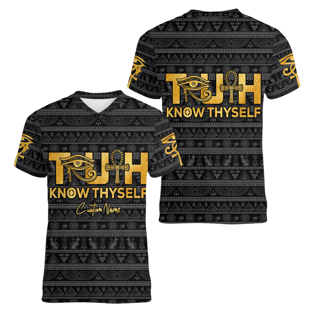 Personalized Truth Know Thyself Women V Neck T Shirt Eye of Horus and Ankh - Wonder Print Shop