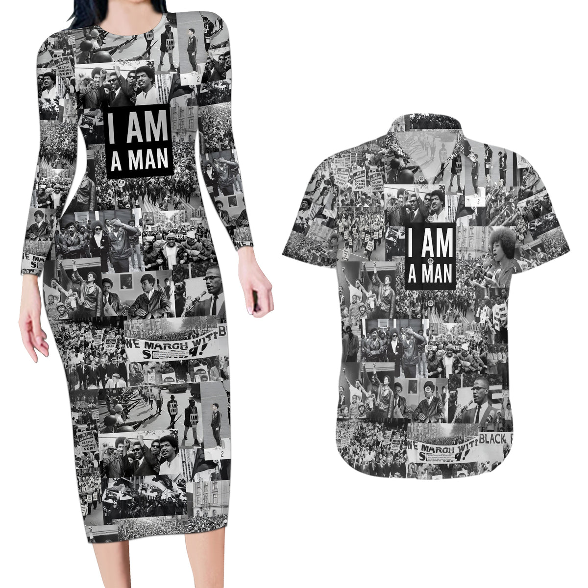 Black Power Couples Matching Long Sleeve Bodycon Dress and Hawaiian Shirt African American Culture - Wonder Print Shop