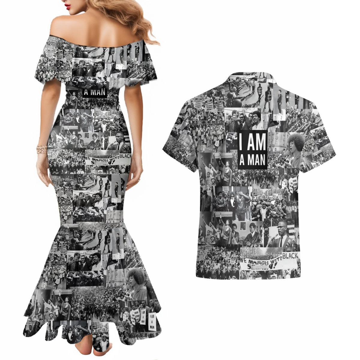 Black Power Couples Matching Mermaid Dress and Hawaiian Shirt African American Culture - Wonder Print Shop
