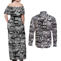 Black Power Couples Matching Off Shoulder Maxi Dress and Long Sleeve Button Shirt African American Culture - Wonder Print Shop