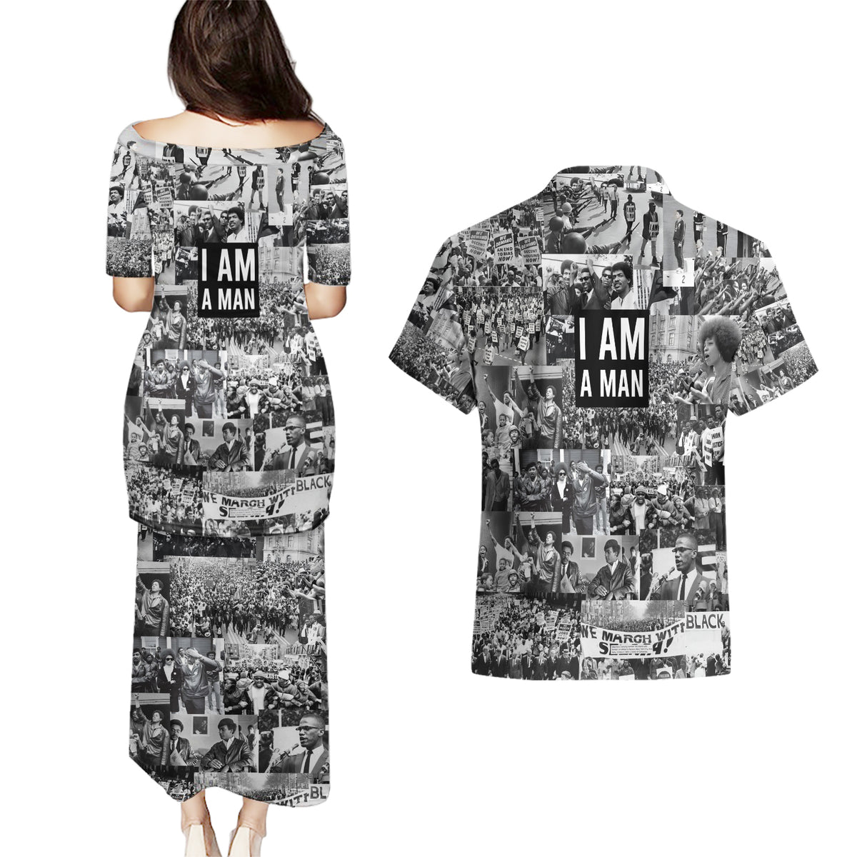 Black Power Couples Matching Puletasi and Hawaiian Shirt African American Culture - Wonder Print Shop