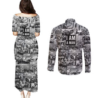 Black Power Couples Matching Puletasi and Long Sleeve Button Shirt African American Culture - Wonder Print Shop
