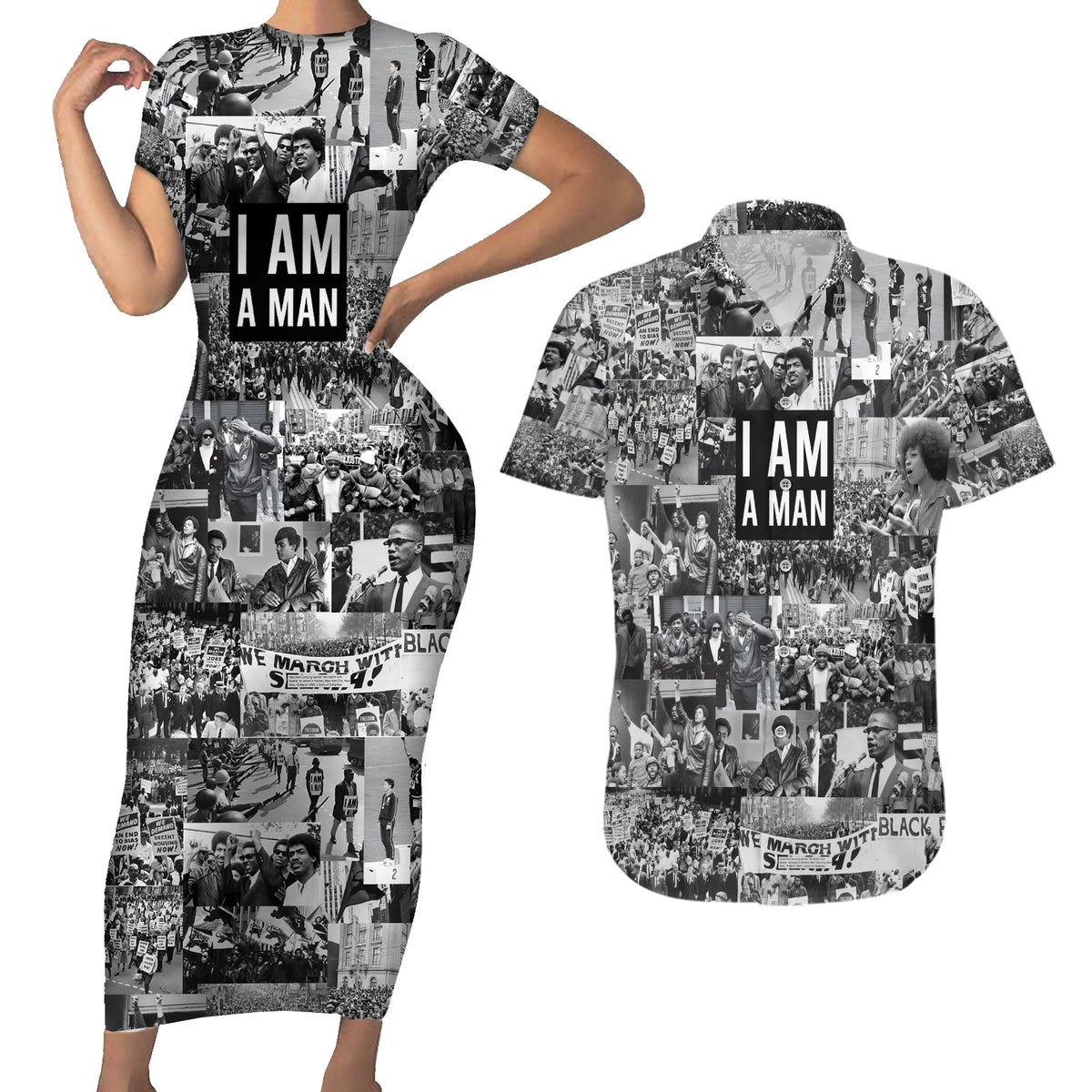 Black Power Couples Matching Short Sleeve Bodycon Dress and Hawaiian Shirt African American Culture - Wonder Print Shop