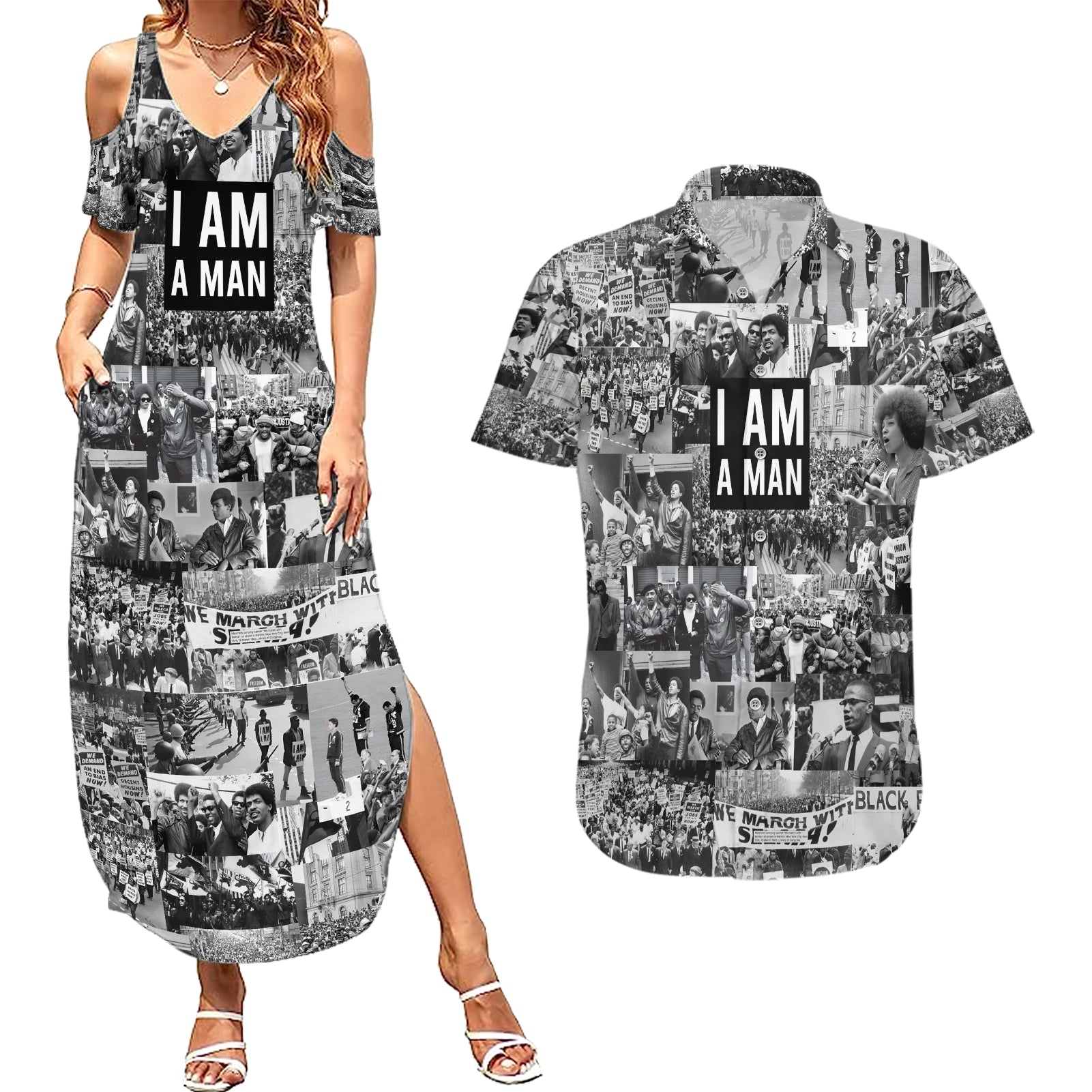 Black Power Couples Matching Summer Maxi Dress and Hawaiian Shirt African American Culture - Wonder Print Shop