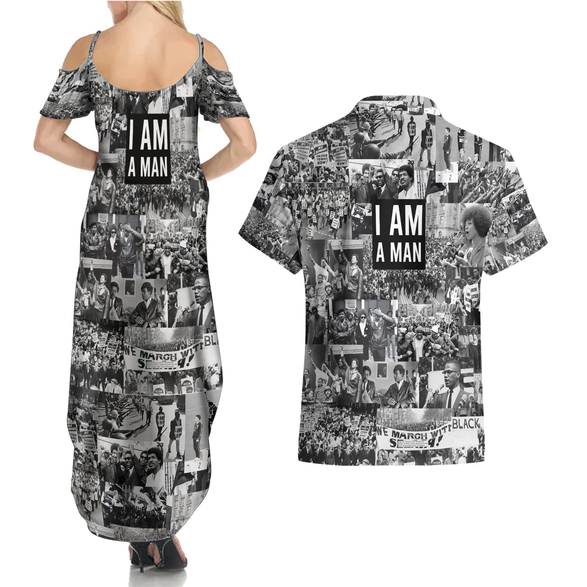 Black Power Couples Matching Summer Maxi Dress and Hawaiian Shirt African American Culture - Wonder Print Shop