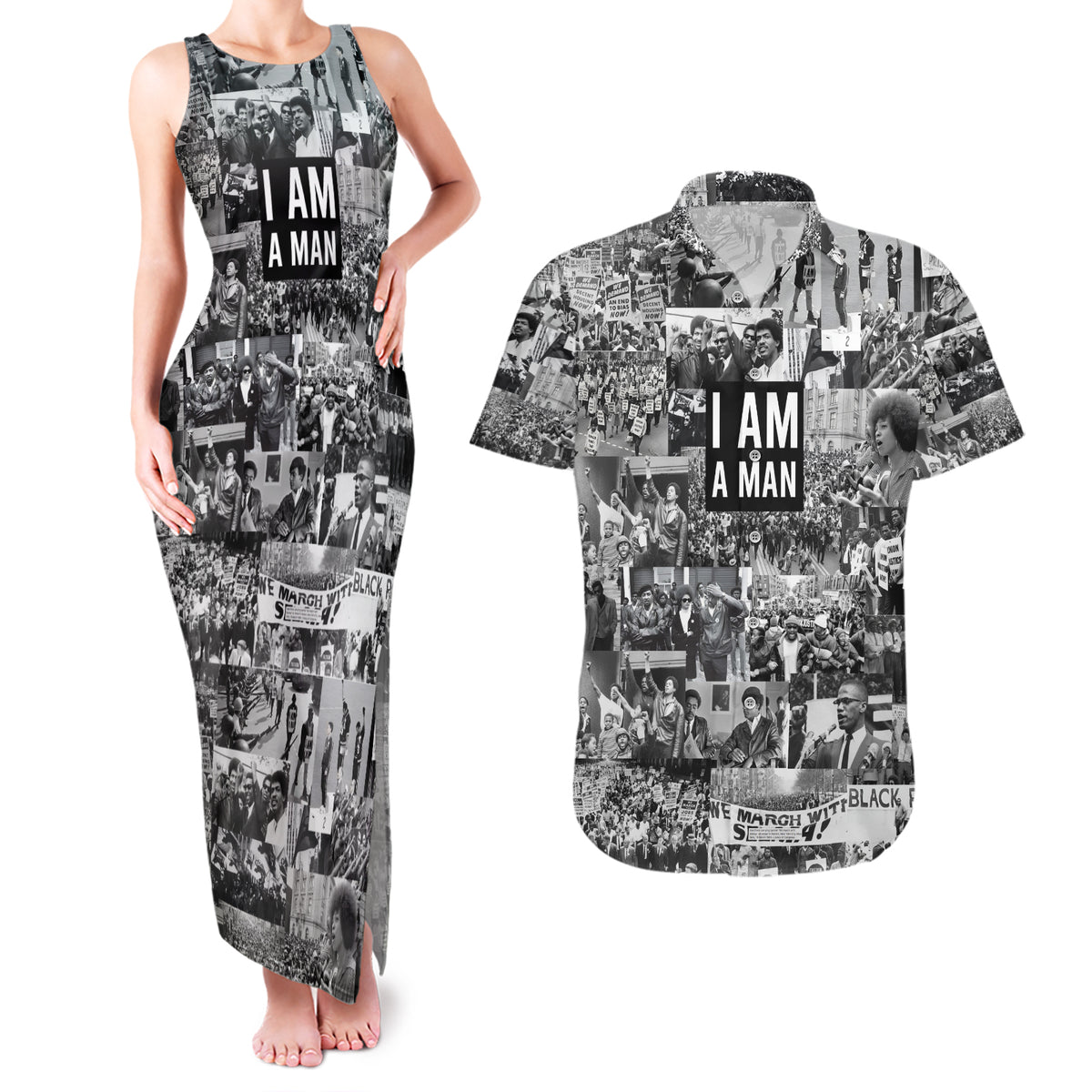 Black Power Couples Matching Tank Maxi Dress and Hawaiian Shirt African American Culture - Wonder Print Shop