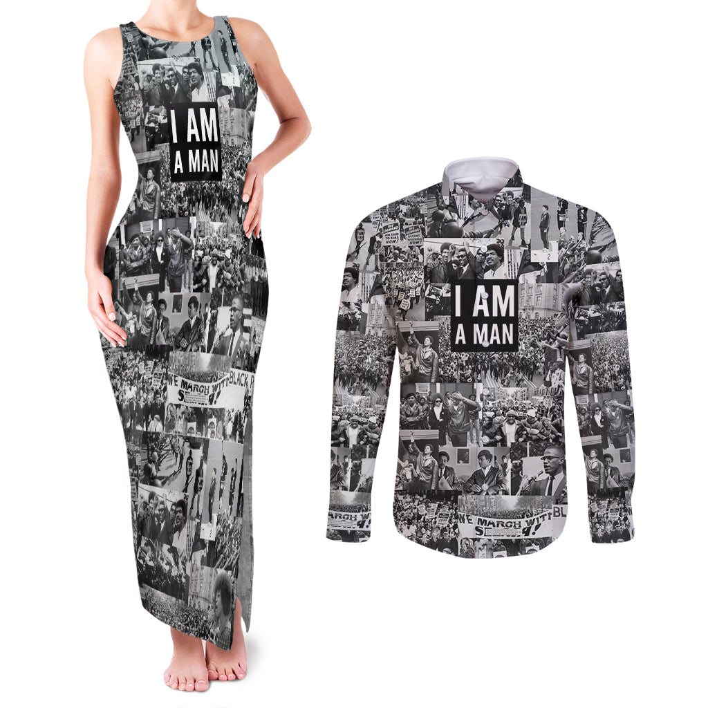 Black Power Couples Matching Tank Maxi Dress and Long Sleeve Button Shirt African American Culture - Wonder Print Shop