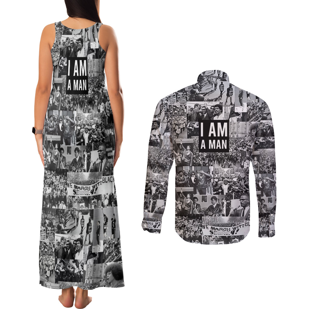 Black Power Couples Matching Tank Maxi Dress and Long Sleeve Button Shirt African American Culture - Wonder Print Shop