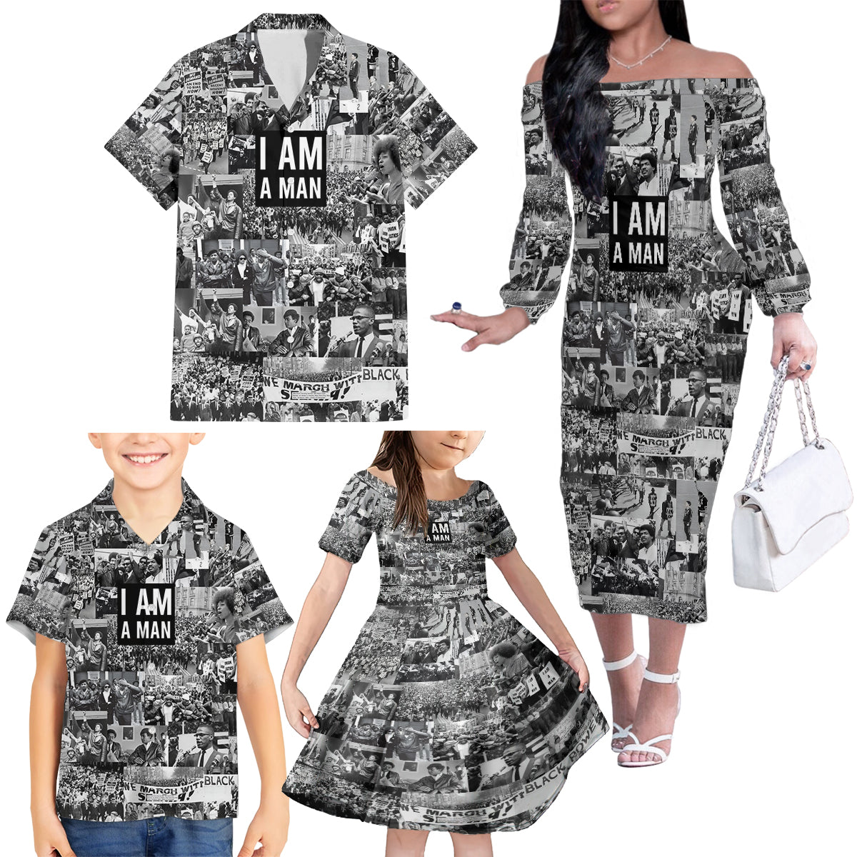 Black Power Family Matching Off Shoulder Long Sleeve Dress and Hawaiian Shirt African American Culture - Wonder Print Shop