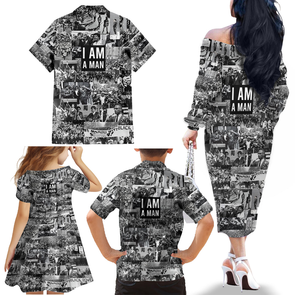 Black Power Family Matching Off Shoulder Long Sleeve Dress and Hawaiian Shirt African American Culture - Wonder Print Shop