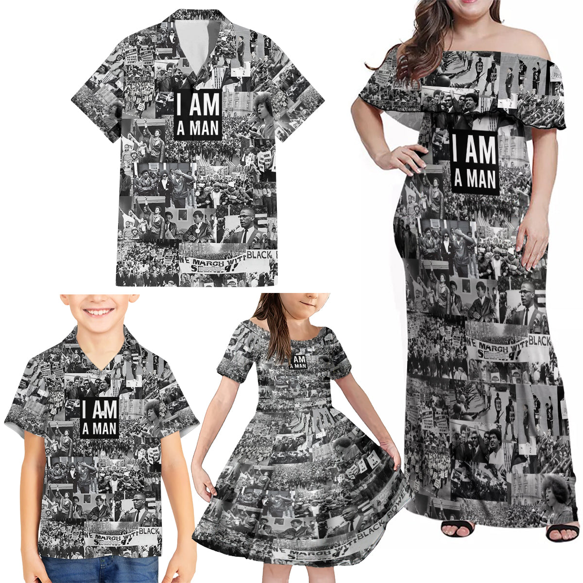 Black Power Family Matching Off Shoulder Maxi Dress and Hawaiian Shirt African American Culture - Wonder Print Shop