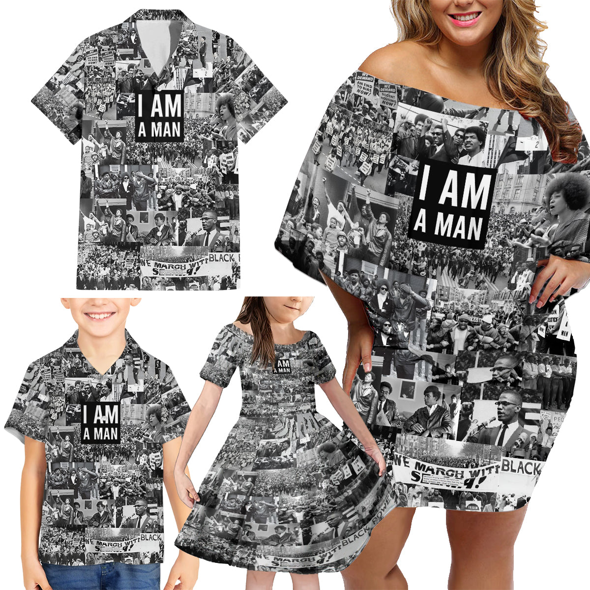 Black Power Family Matching Off Shoulder Short Dress and Hawaiian Shirt African American Culture - Wonder Print Shop