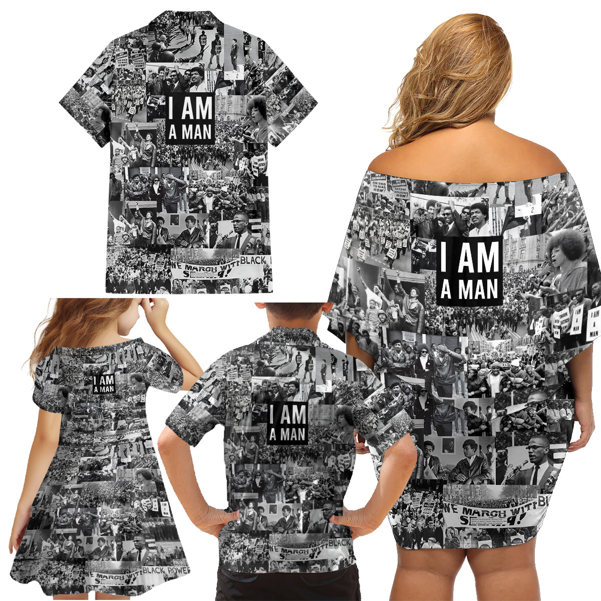Black Power Family Matching Off Shoulder Short Dress and Hawaiian Shirt African American Culture - Wonder Print Shop