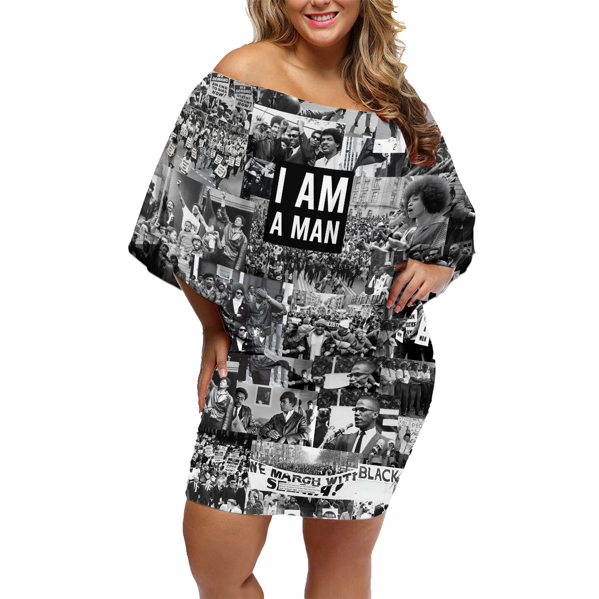 Black Power Family Matching Off Shoulder Short Dress and Hawaiian Shirt African American Culture - Wonder Print Shop