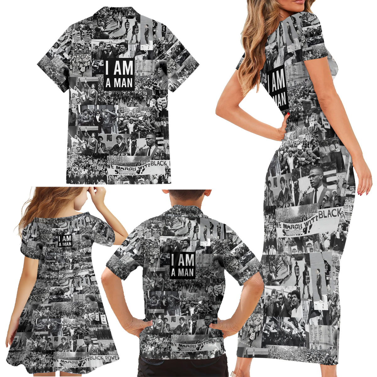Black Power Family Matching Short Sleeve Bodycon Dress and Hawaiian Shirt African American Culture - Wonder Print Shop