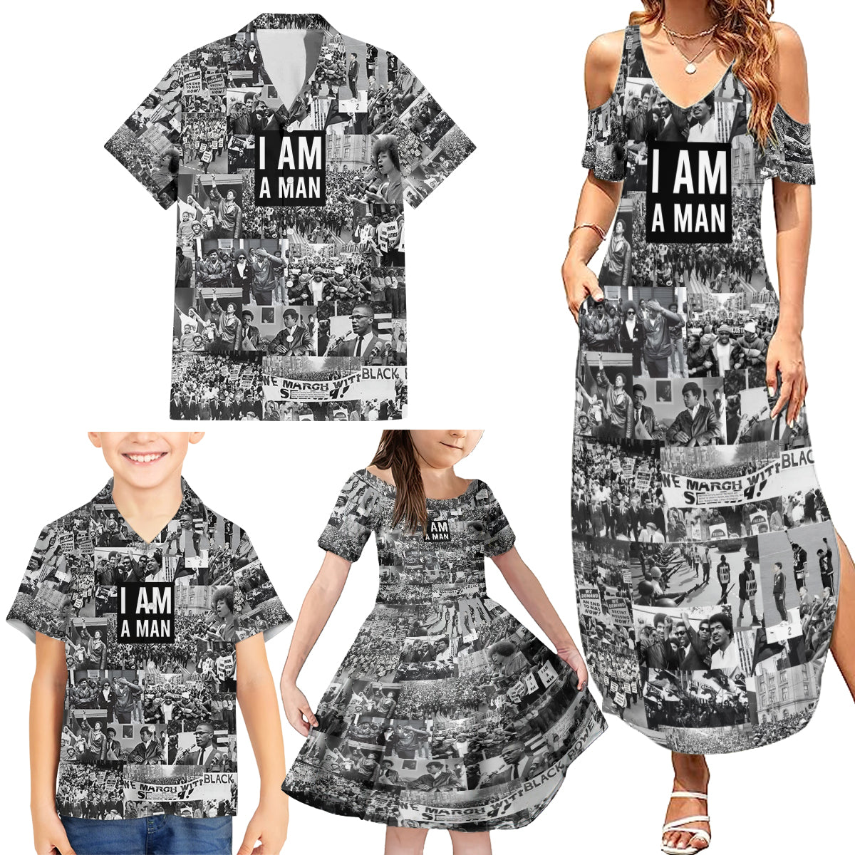 Black Power Family Matching Summer Maxi Dress and Hawaiian Shirt African American Culture - Wonder Print Shop