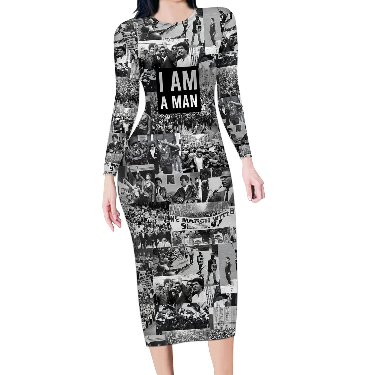 Black Power Long Sleeve Bodycon Dress African American Culture - Wonder Print Shop