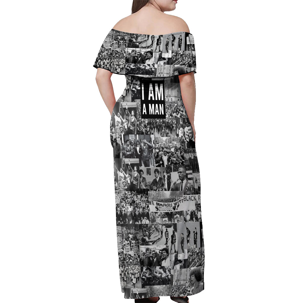 Black Power Off Shoulder Maxi Dress African American Culture - Wonder Print Shop