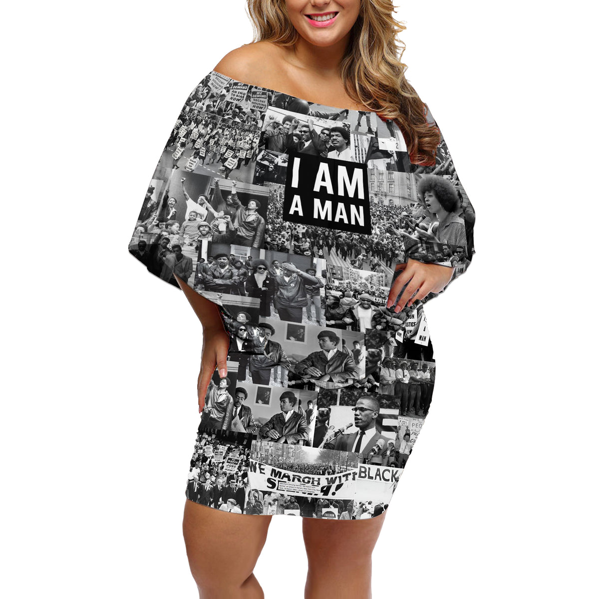 Black Power Off Shoulder Short Dress African American Culture - Wonder Print Shop