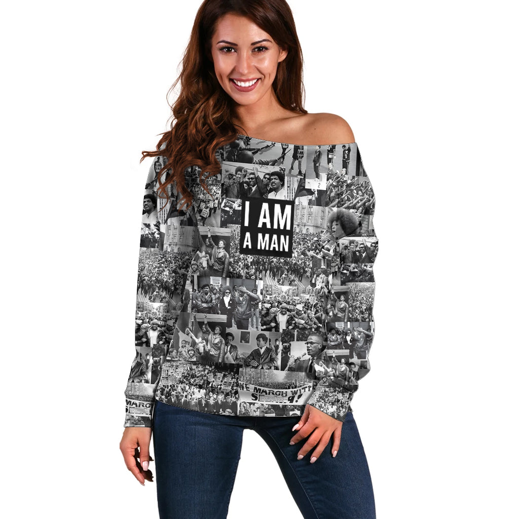 Black Power Off Shoulder Sweater African American Culture - Wonder Print Shop