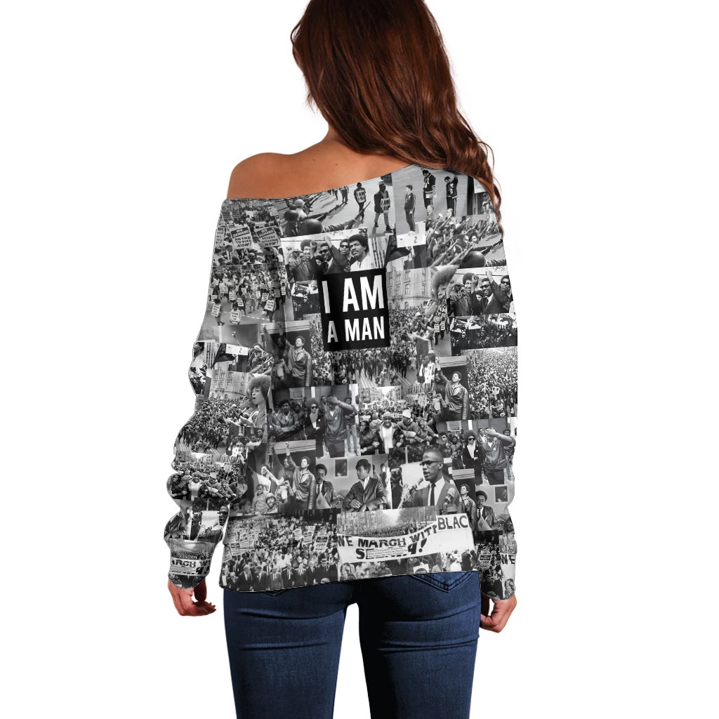 Black Power Off Shoulder Sweater African American Culture - Wonder Print Shop