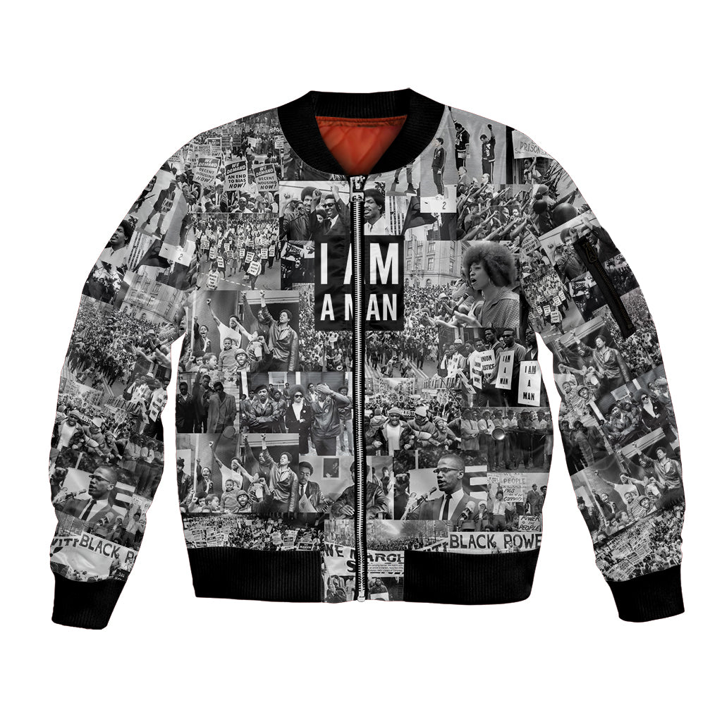 Black Power Sleeve Zip Bomber Jacket African American Culture - Wonder Print Shop
