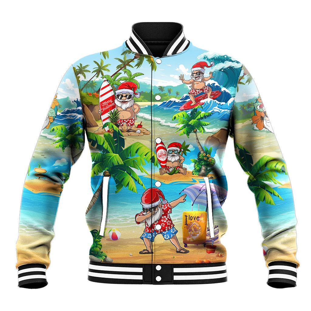 Guam Christmas Baseball Jacket Santa Claus Beach and Wave - Wonder Print Shop
