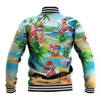 Guam Christmas Baseball Jacket Santa Claus Beach and Wave - Wonder Print Shop