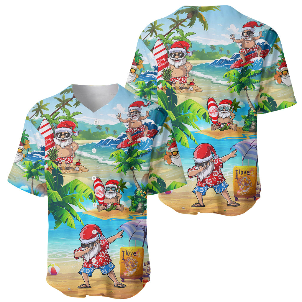 Guam Christmas Baseball Jersey Santa Claus Beach and Wave - Wonder Print Shop