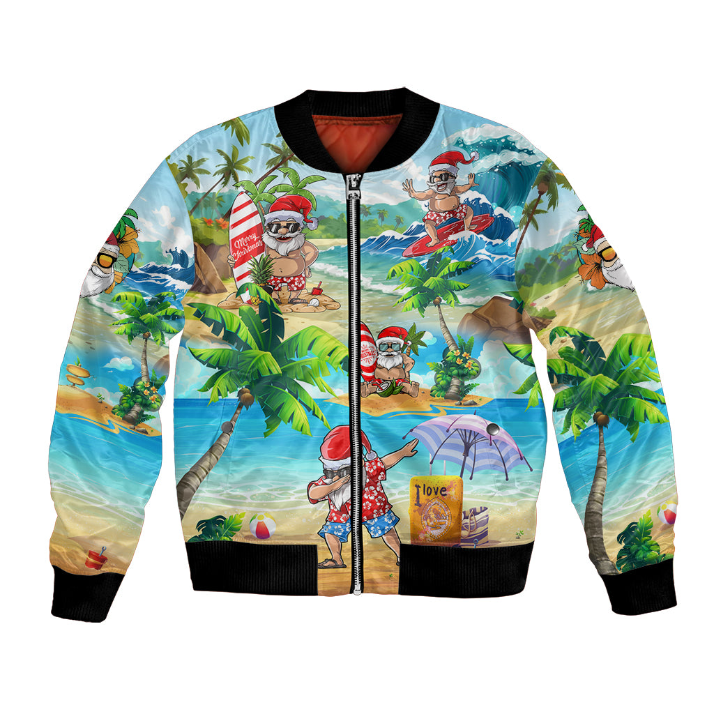 Guam Christmas Bomber Jacket Santa Claus Beach and Wave - Wonder Print Shop