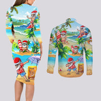 Guam Christmas Couples Matching Long Sleeve Bodycon Dress and Long Sleeve Button Shirts Santa Claus Beach and Wave - Wonder Print Shop