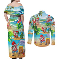 Guam Christmas Couples Matching Off Shoulder Maxi Dress and Long Sleeve Button Shirts Santa Claus Beach and Wave - Wonder Print Shop
