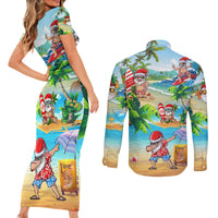 Guam Christmas Couples Matching Short Sleeve Bodycon Dress and Long Sleeve Button Shirts Santa Claus Beach and Wave - Wonder Print Shop