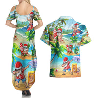 Guam Christmas Couples Matching Summer Maxi Dress and Hawaiian Shirt Santa Claus Beach and Wave - Wonder Print Shop