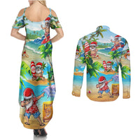Guam Christmas Couples Matching Summer Maxi Dress and Long Sleeve Button Shirts Santa Claus Beach and Wave - Wonder Print Shop