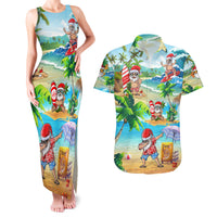 Guam Christmas Couples Matching Tank Maxi Dress and Hawaiian Shirt Santa Claus Beach and Wave - Wonder Print Shop