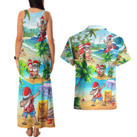 Guam Christmas Couples Matching Tank Maxi Dress and Hawaiian Shirt Santa Claus Beach and Wave - Wonder Print Shop