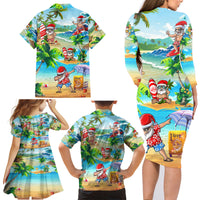 Guam Christmas Family Matching Long Sleeve Bodycon Dress and Hawaiian Shirt Santa Claus Beach and Wave - Wonder Print Shop