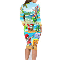 Guam Christmas Family Matching Long Sleeve Bodycon Dress and Hawaiian Shirt Santa Claus Beach and Wave - Wonder Print Shop