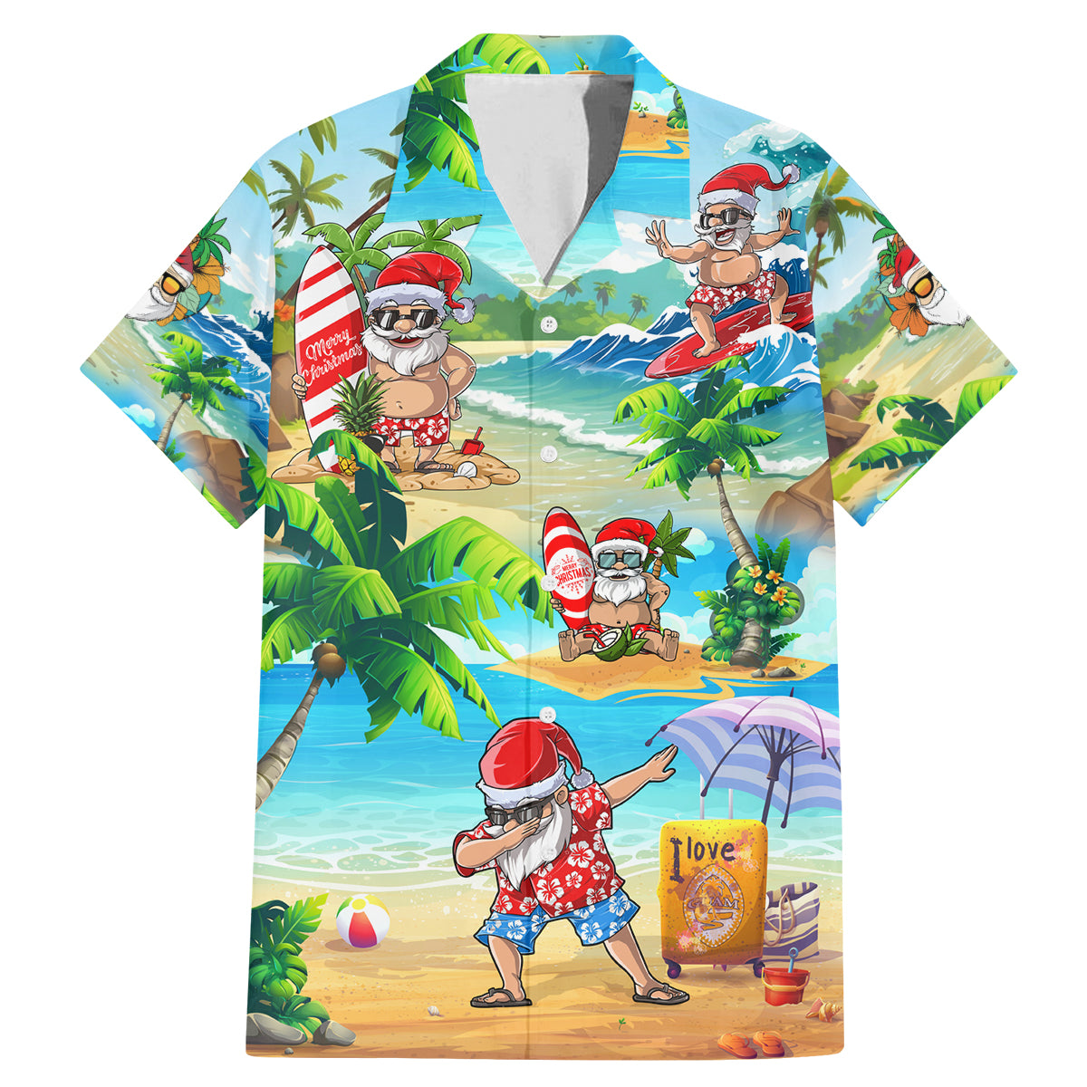Guam Christmas Family Matching Mermaid Dress and Hawaiian Shirt Santa Claus Beach and Wave - Wonder Print Shop