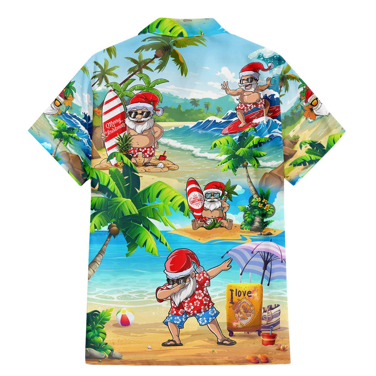 Guam Christmas Family Matching Mermaid Dress and Hawaiian Shirt Santa Claus Beach and Wave - Wonder Print Shop