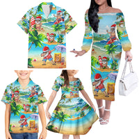 Guam Christmas Family Matching Off Shoulder Long Sleeve Dress and Hawaiian Shirt Santa Claus Beach and Wave - Wonder Print Shop