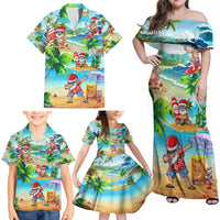 Guam Christmas Family Matching Off Shoulder Maxi Dress and Hawaiian Shirt Santa Claus Beach and Wave - Wonder Print Shop